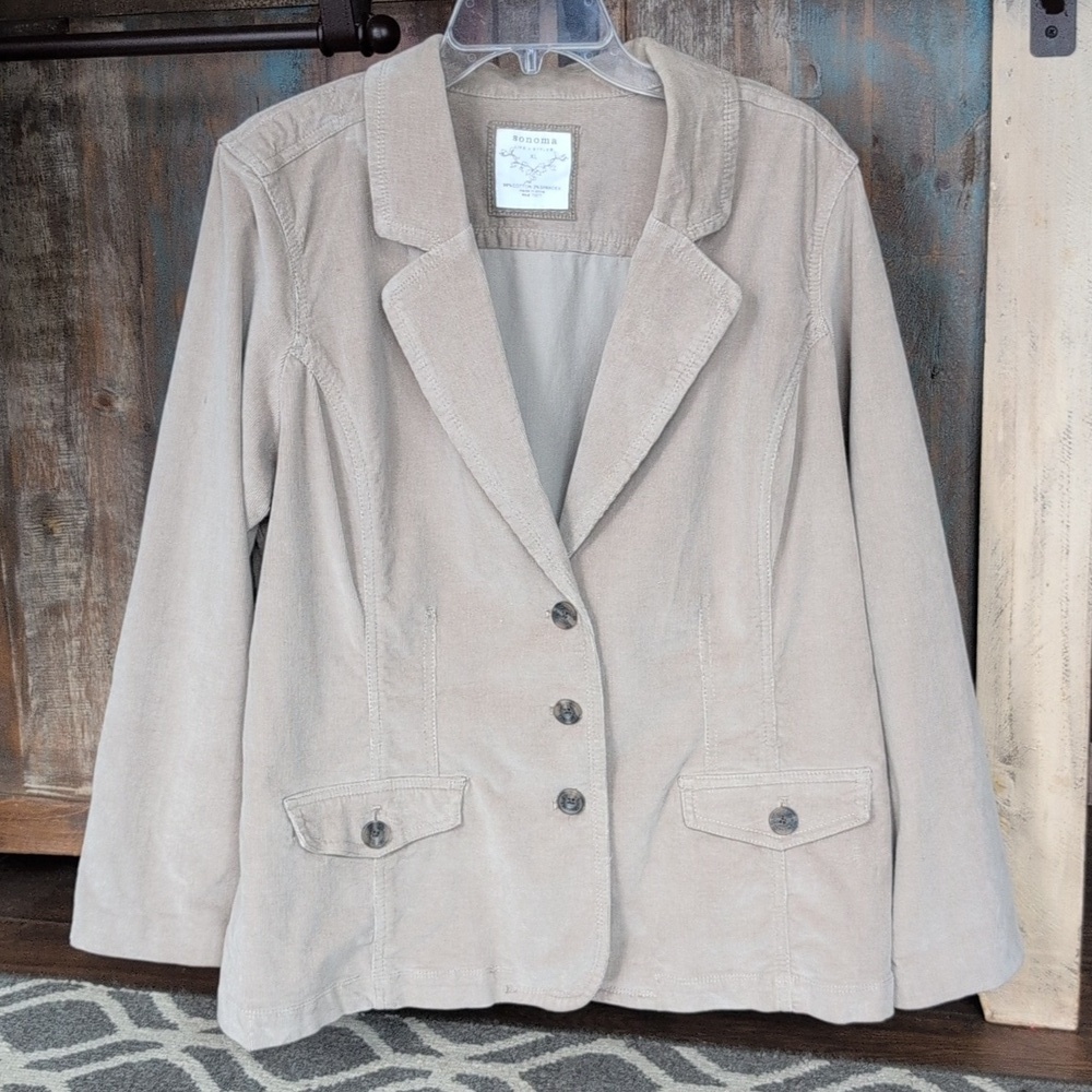 Sonoma Tan Corduroy Blazer Jacket Button Pockets - Women's XL